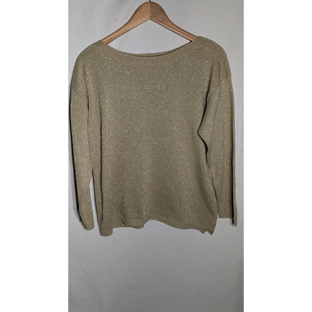 Bedford Fair Womens Shimmery Knit Sweater Sz PL Beige Gold‎ metallic USA